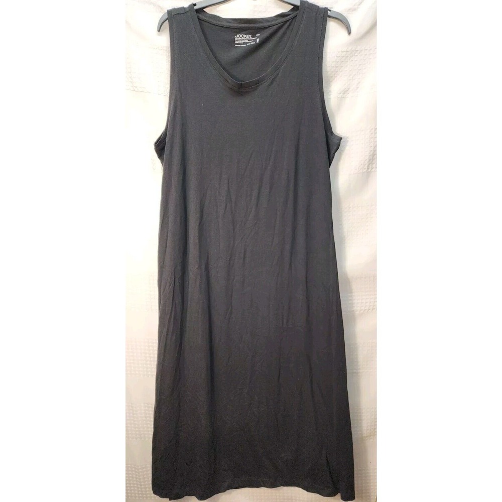 Jockey Tank Dress Womens Small Sleeveless Maxi Black Cotton Crew Neck Pullover
